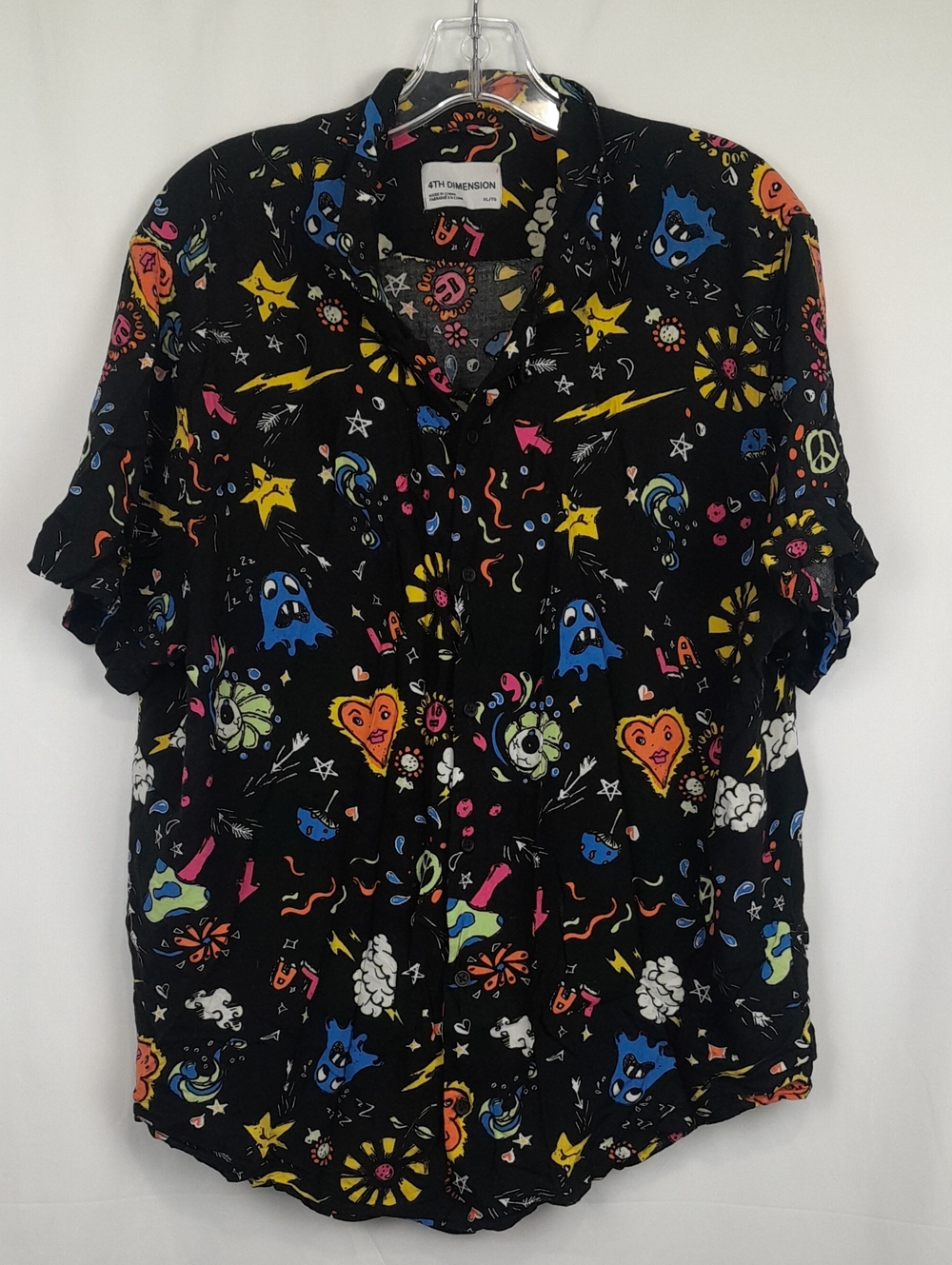 4th Dimension Trippy Doodles All Over Print Short Sleeve Button Up Shirt